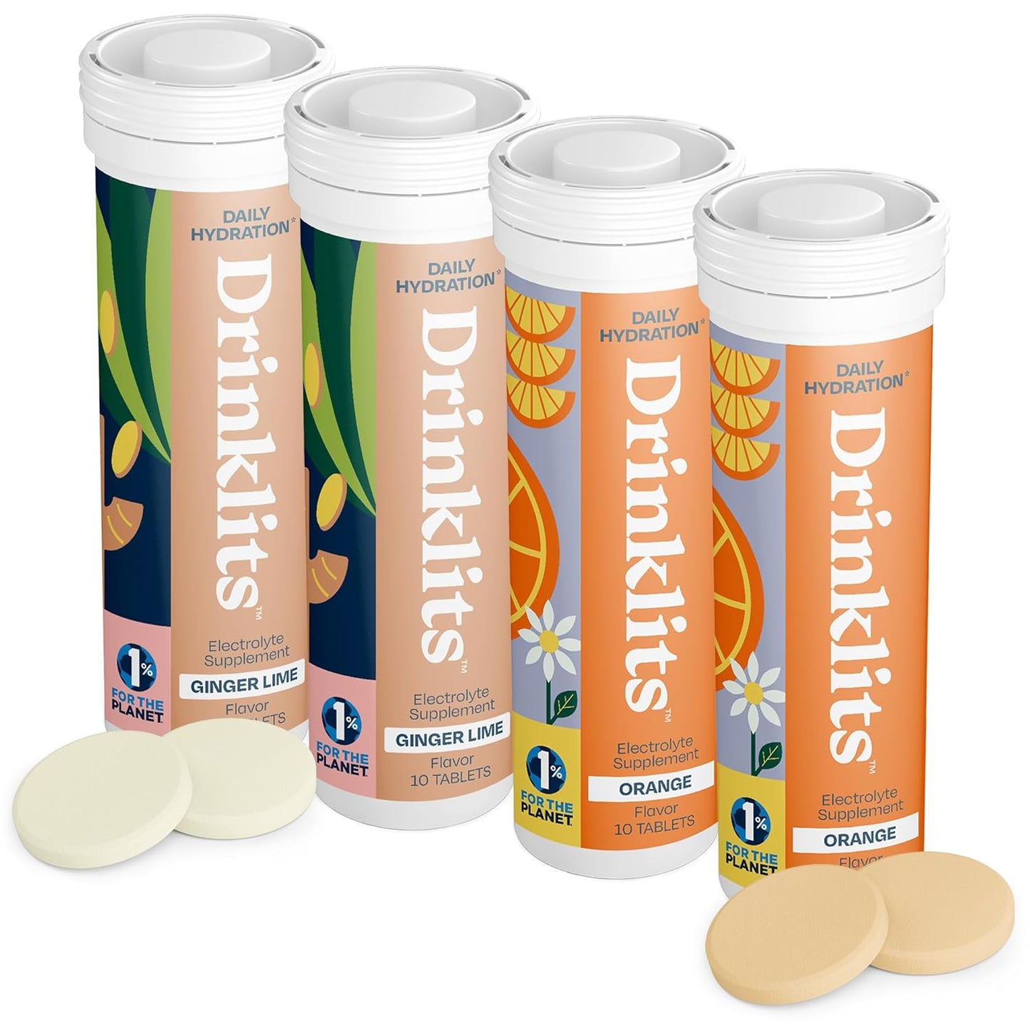 Drinklits Ginger-Lime & Orange Electrolyte Tablets (4) Tube Bundle | Daily Hydration Combo by Drinklits