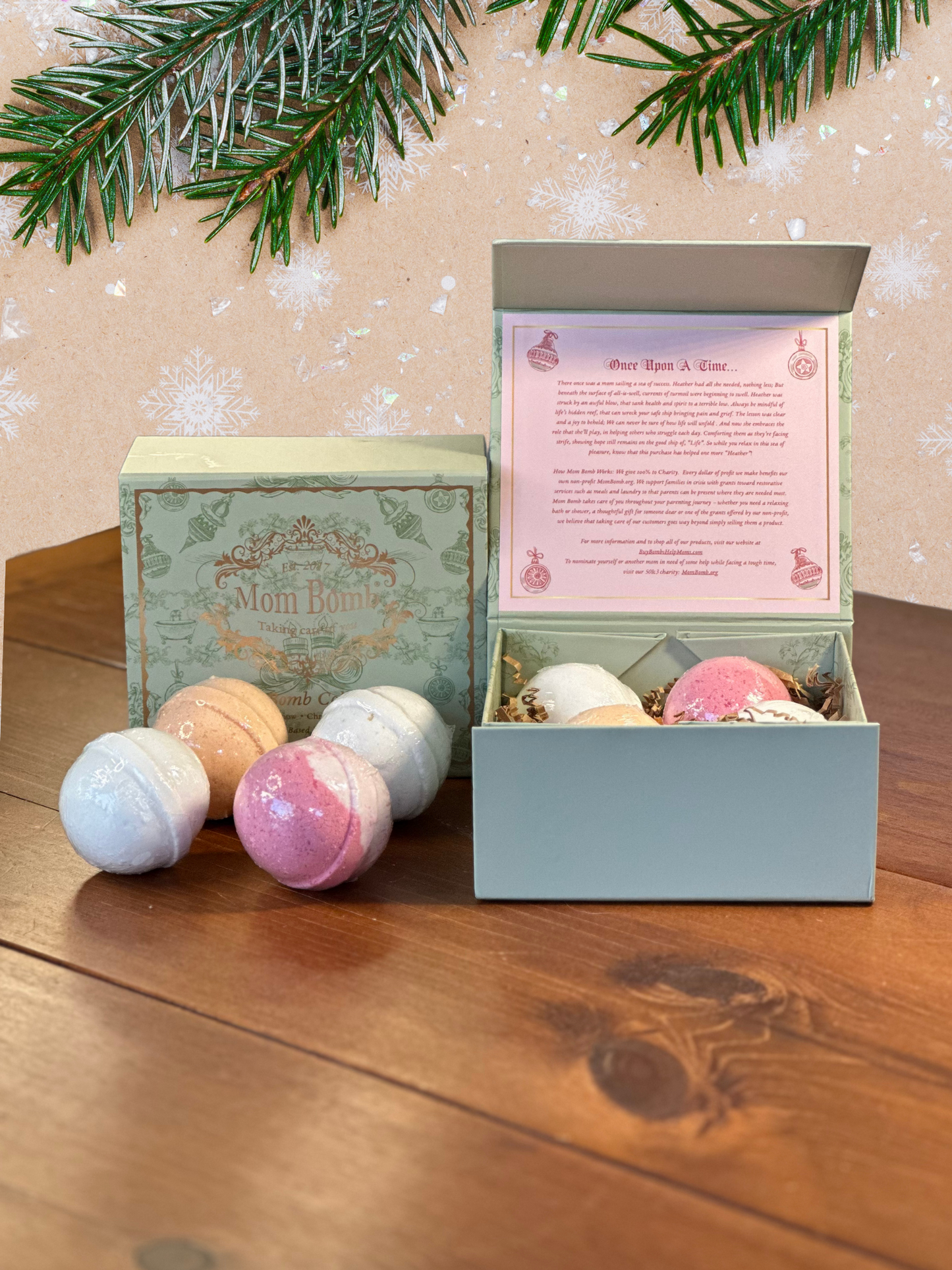 Mom Bomb Evergreen Holiday Bath Bomb Gift Set – Refreshing Scents for a Festive Escape  (4 x 5oz)