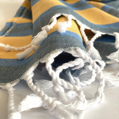 Samara Blue & Yellow Turkish Towel by Hilana Upcycled Cotton