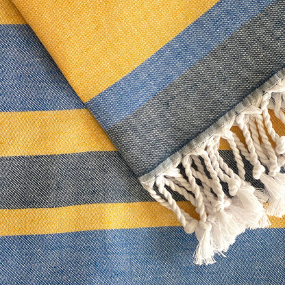 Samara Blue & Yellow Turkish Towel by Hilana Upcycled Cotton