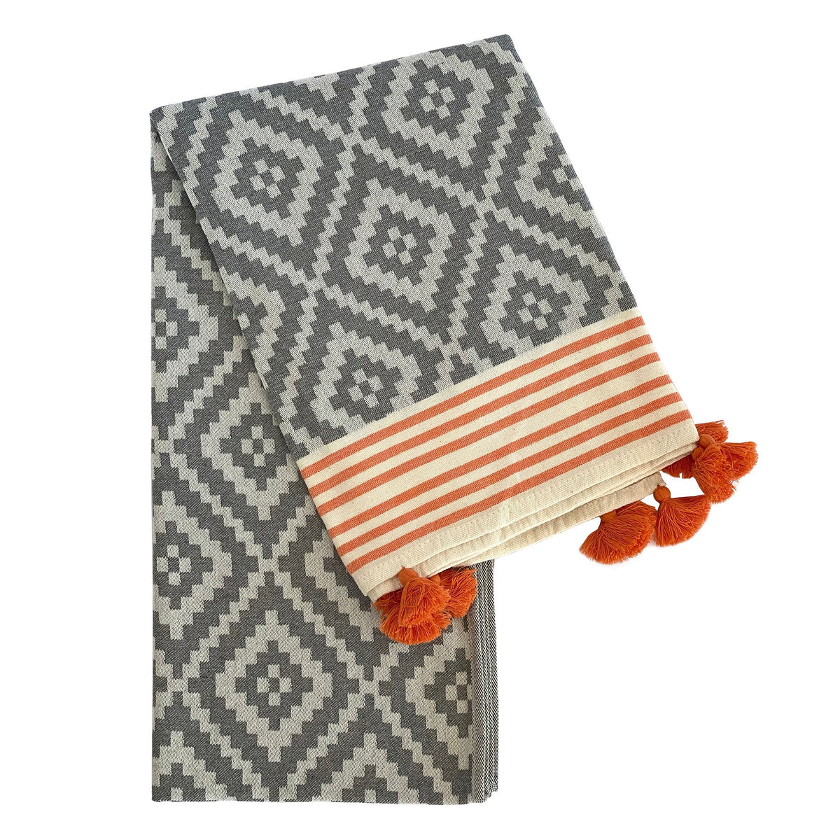 Merida Gray - Orange Turkish Towel / Blanket by Hilana Upcycled Cotton