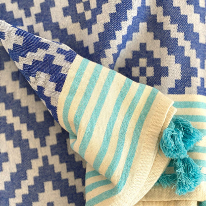 Merida Turkish Towel / Blanket - Blue by Hilana Upcycled Cotton