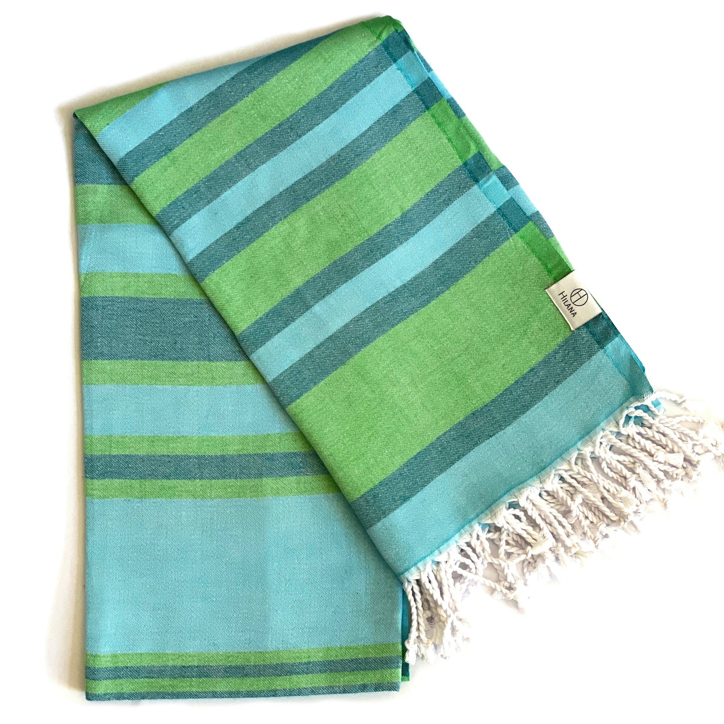 Samara Striped Sustainable Turkish Towel  Green by Hilana Upcycled Cotton