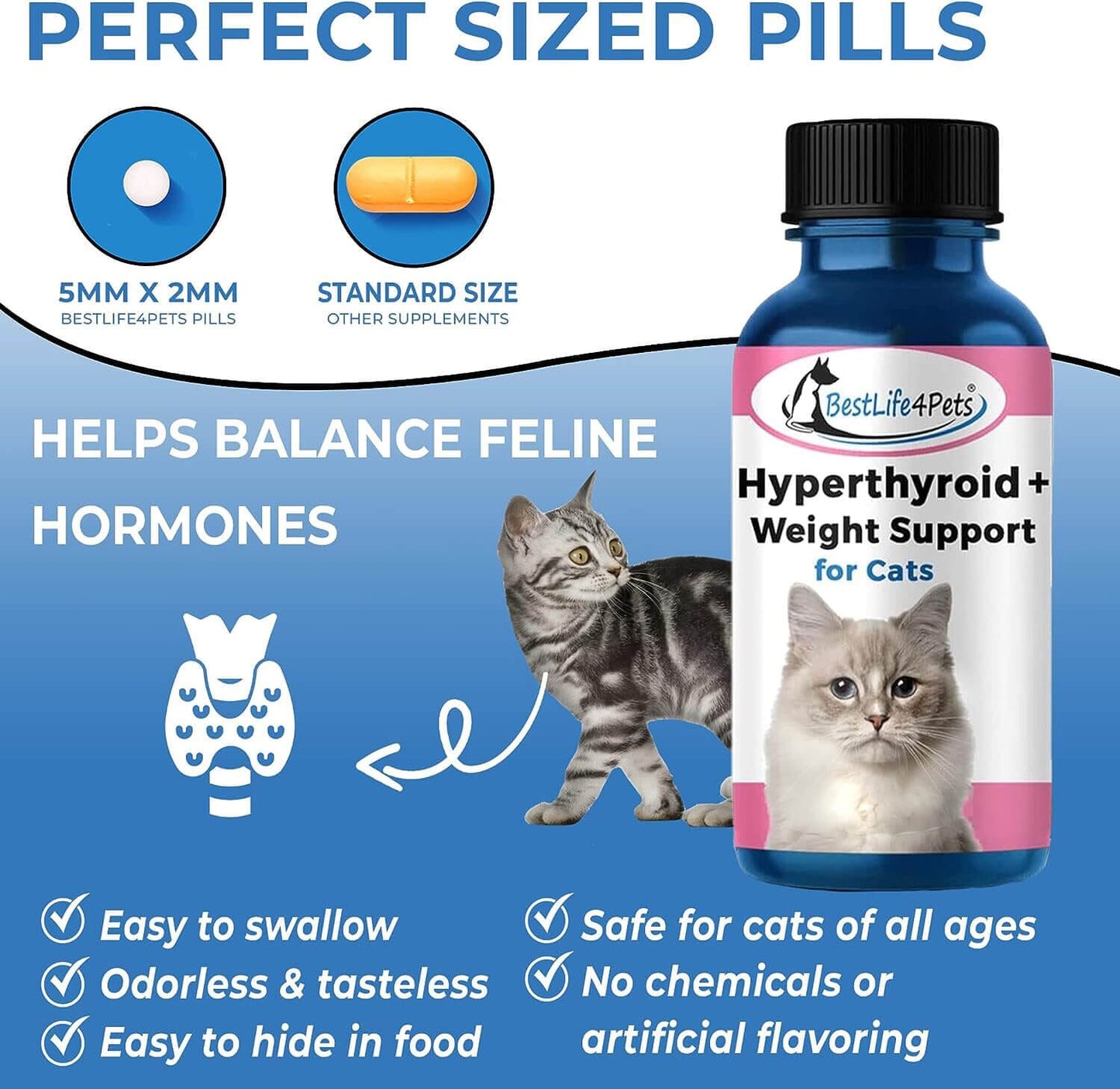 Hyperthyroidism Supplement for Cats - Treats Cat Hyperthyroid, Patchy Hair Loss, and Helps Cat Weight Gain by BestLife4Pets