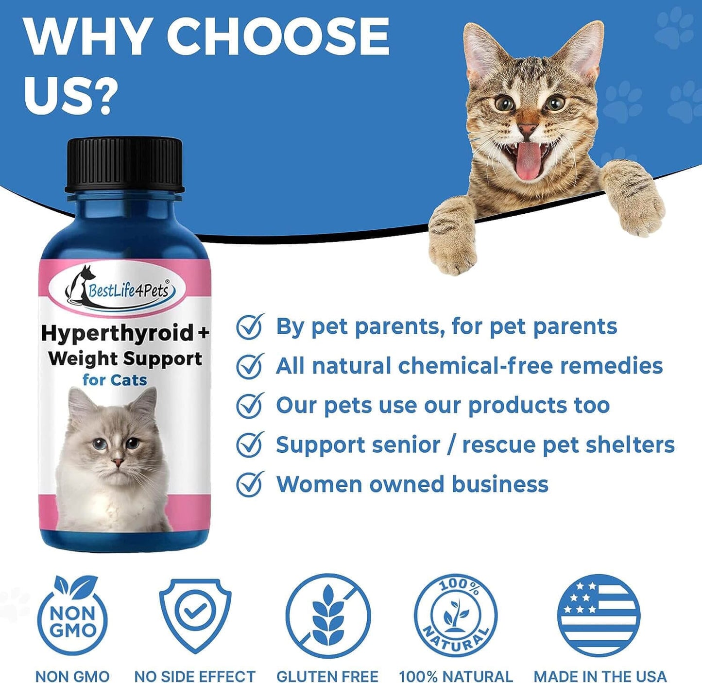 Hyperthyroidism Supplement for Cats - Treats Cat Hyperthyroid, Patchy Hair Loss, and Helps Cat Weight Gain by BestLife4Pets