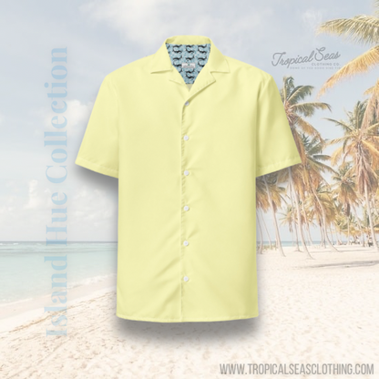 Stylish Solid Butter Yellow Camp Shirt - Recycled Polyester, Pulls 2 Pounds of Ocean Plastic, Ideal for Men, Travelers, Beach Lovers