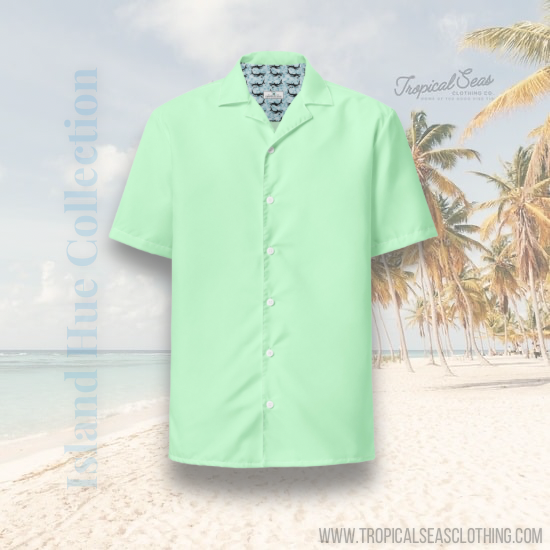 Stylish Mint Green Performance Camp Shirt | Recycled Polyester, Gift for Him, Pulls 2 Pounds of Ocean Plastic