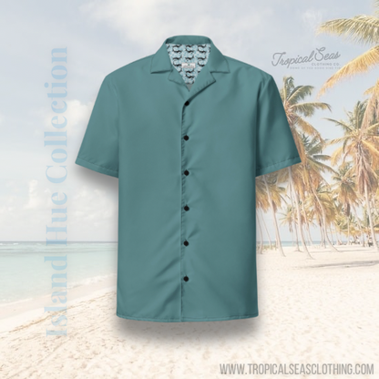 Stylish Ocean Green Camp Shirt | Recycled Polyester, 2 lbs Ocean Plastic Removal, Perfect for Men, Travelers, and Beach Lovers