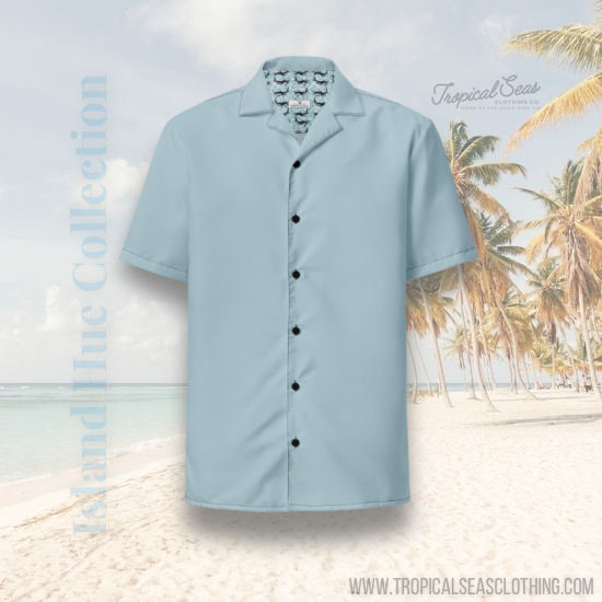 Stylish Recycled Polyester Camp Shirt | Solid Shark Skin Blue | Gift for Him | Removes 2 Pounds of Ocean Plastic