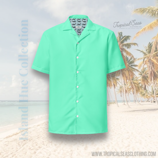 Stylish Aqua Sky Camp Shirt | Recycled Polyester, Solid Button-Down, Gift for Him | Pulls 2 Pounds of Ocean Plastic