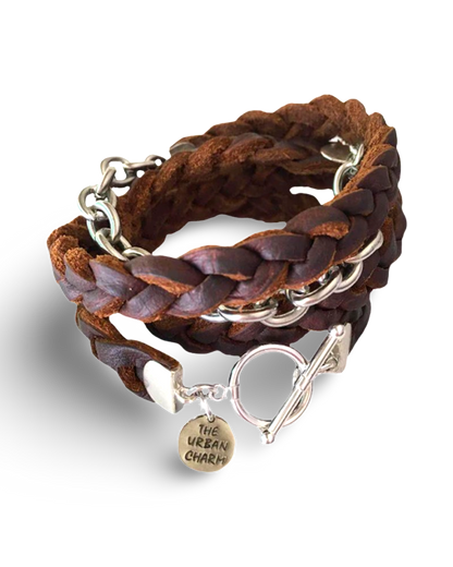 Brown Braided Four Wrap Genuine Leather Bracelet by The Urban Charm