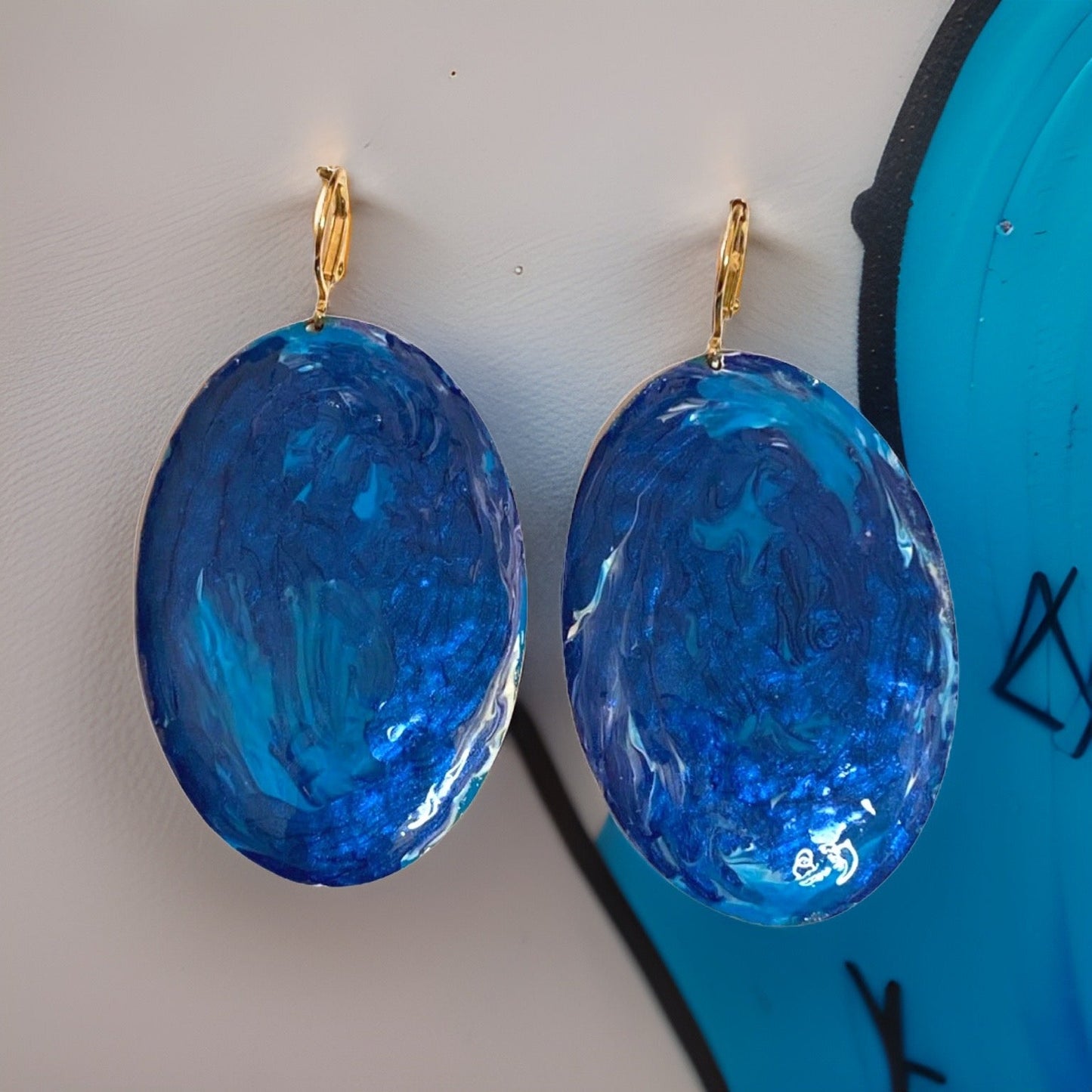 Blue Marble Oval Dome Lures of Love Earrings by The Urban Charm