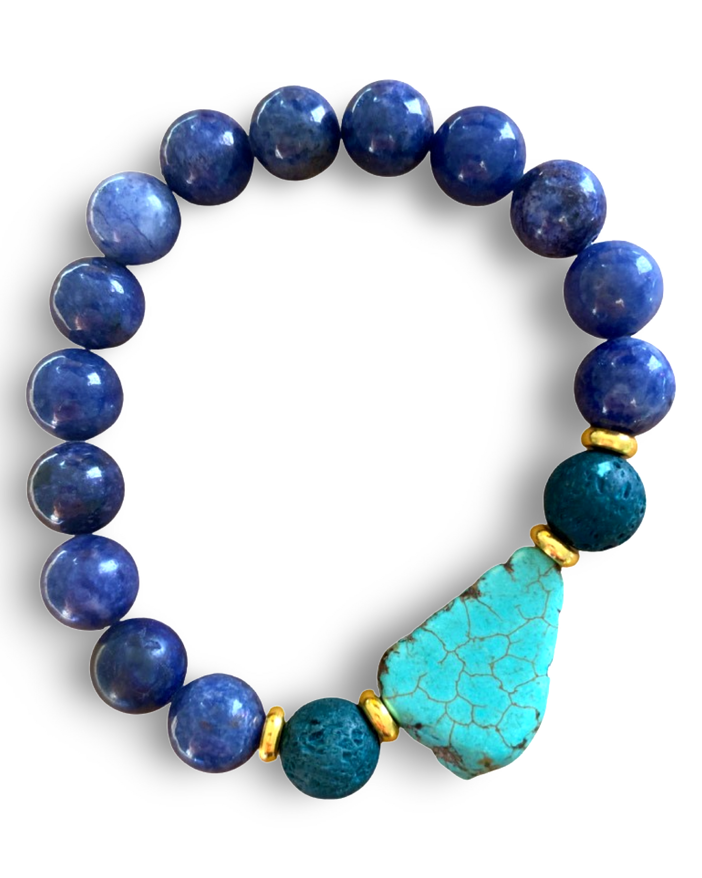 Lapis Lazuli, Lava Rock and Turquoise Stone Bracelet by The Urban Charm