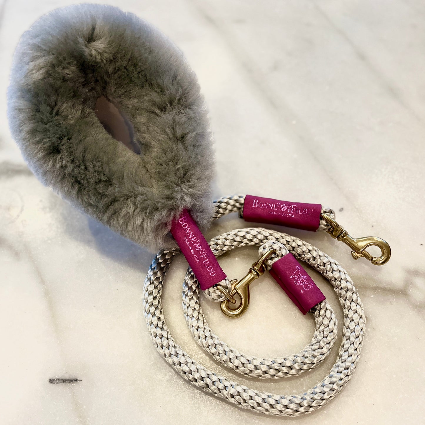 Bundle Shearling Fur Grip + Rope Leash for Dogs