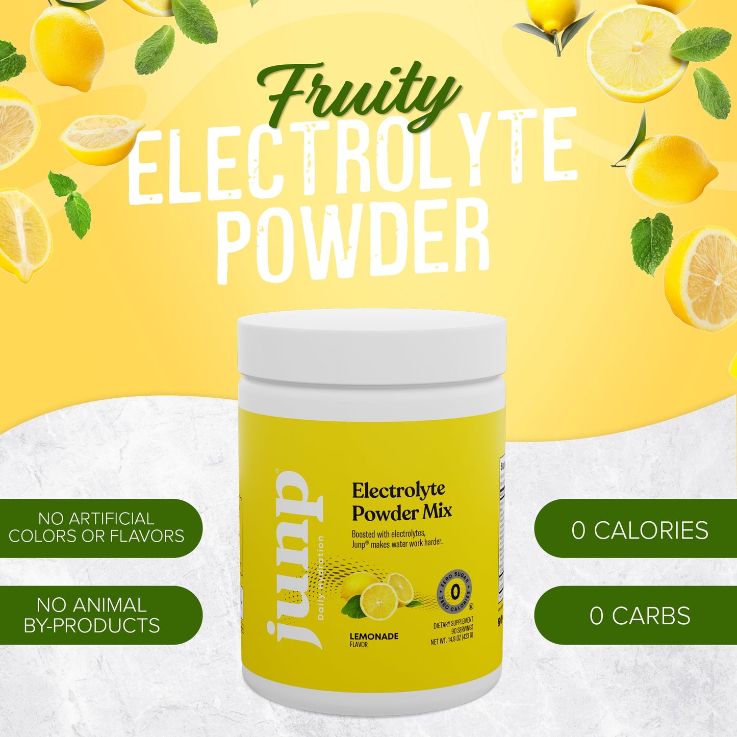 JUNP Electrolytes Powder No Sugar No Carbs – Fresh Squeezed Lemonade Drink Mix - Potassium & Salt Electrolyte Hydration Powder Zero Calorie Sugar Free Electrolyte Powder, Keto Friendly, 90 Servings