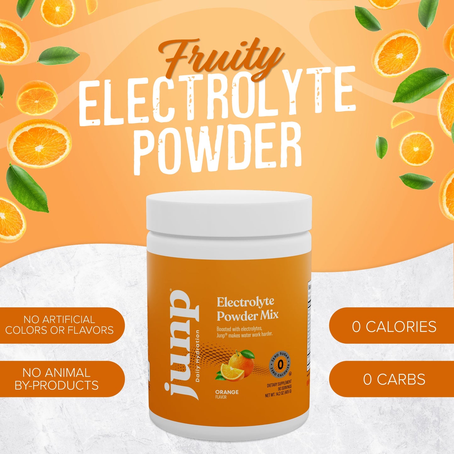 JUNP Electrolytes Powder No Sugar No Carbs – Sweet Tangy Citrus Orange Drink Mix - Potassium & Salt Electrolyte Hydration Powder Zero Calorie Sugar Free Electrolyte Powder, Keto Friendly, 90 Servings