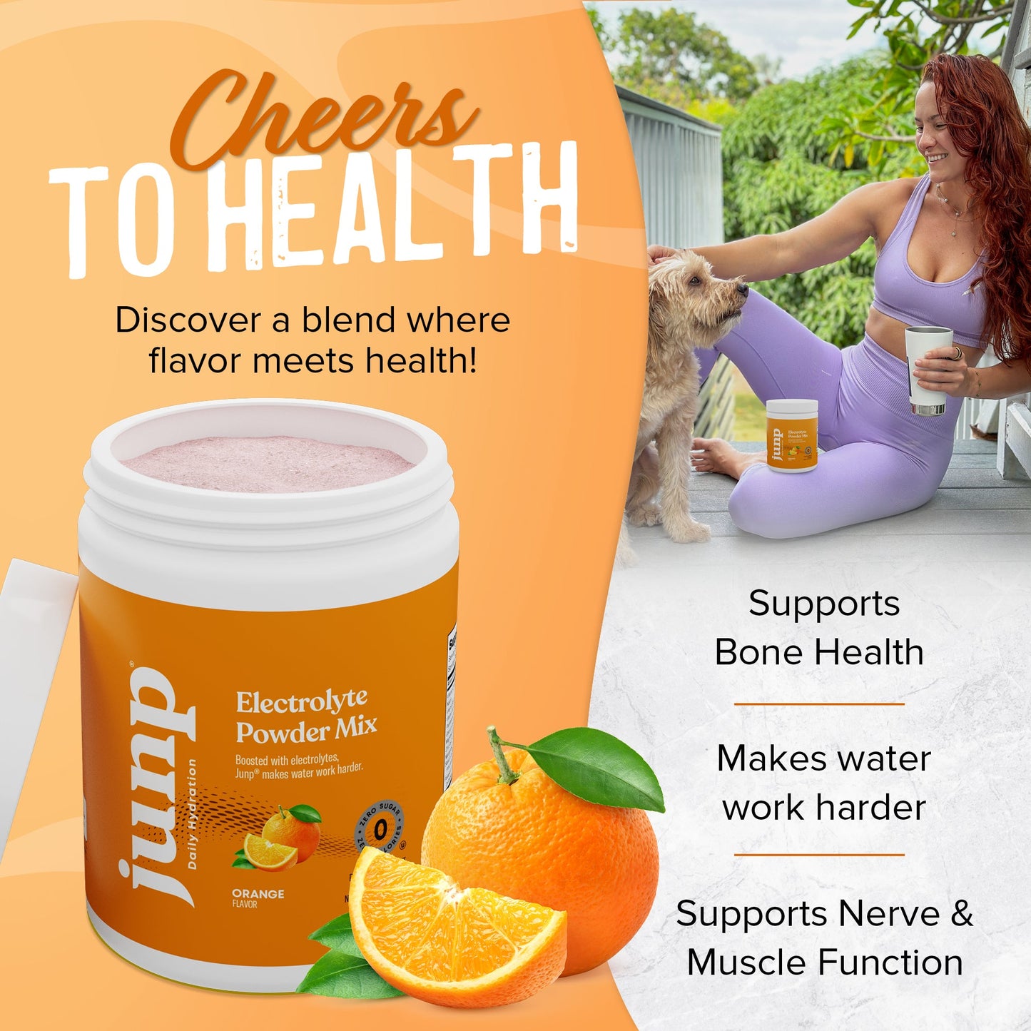 JUNP Electrolytes Powder No Sugar No Carbs – Sweet Tangy Citrus Orange Drink Mix - Potassium & Salt Electrolyte Hydration Powder Zero Calorie Sugar Free Electrolyte Powder, Keto Friendly, 90 Servings