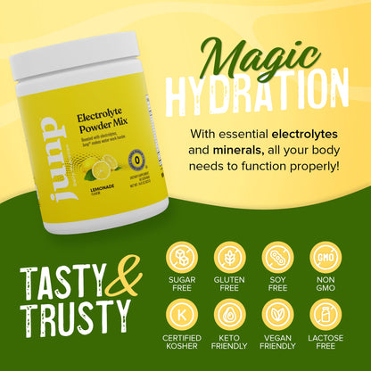 JUNP Electrolytes Powder No Sugar No Carbs – Fresh Squeezed Lemonade Drink Mix - Potassium & Salt Electrolyte Hydration Powder Zero Calorie Sugar Free Electrolyte Powder, Keto Friendly, 90 Servings