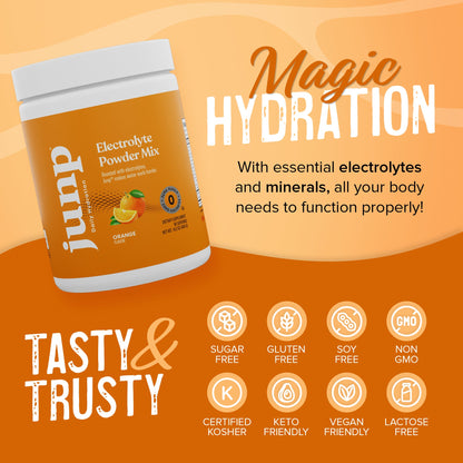 JUNP Electrolytes Powder No Sugar No Carbs – Sweet Tangy Citrus Orange Drink Mix - Potassium & Salt Electrolyte Hydration Powder Zero Calorie Sugar Free Electrolyte Powder, Keto Friendly, 90 Servings