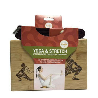 Laser Engraved Bamboo Yoga Block & Strap Combo by Jupiter Gear