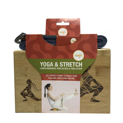 Laser Engraved Bamboo Yoga Block & Strap Combo by Jupiter Gear