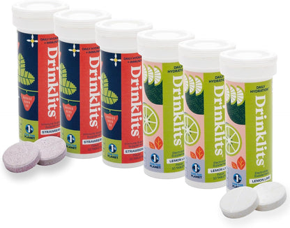 Lemon Lime Daily Hydration & Strawberry Daily Immune Support (6) Tube Combo Pack by Drinklits