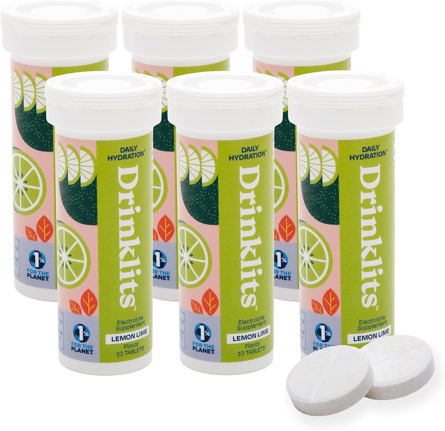 Lemon Lime Fizzy Electrolyte Sports Drink Tablets (6) Tube Bundle by Drinklits