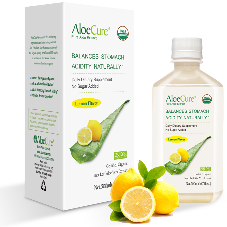 Pure Aloe Vera Juice, All-In-One Digestive and Immune System Support,  USDA Certified Organic, Lemon Flavor, 16.7 fl oz