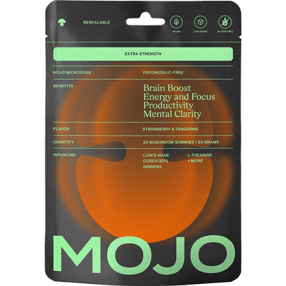 Mojo Microdose | Extra Strength Brain Boost Mushroom Gummies, Strawberry Tangerine Mushroom Gummies