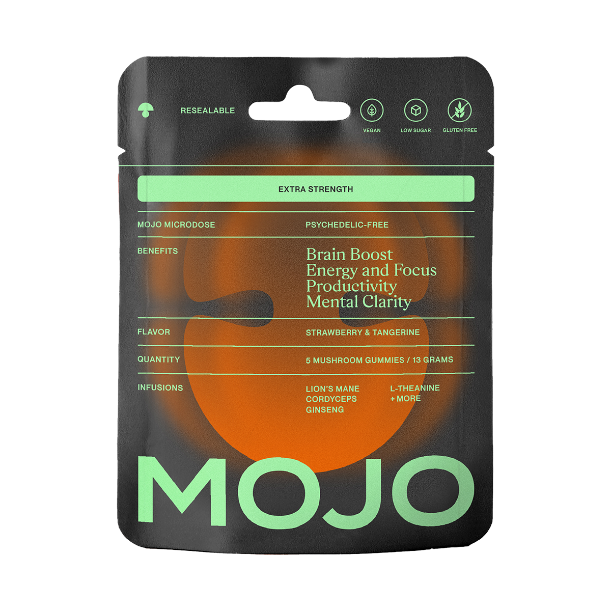 Mojo Microdose | Extra Strength Brain Boost Mushroom Gummies, Strawberry Tangerine Mushroom Gummies