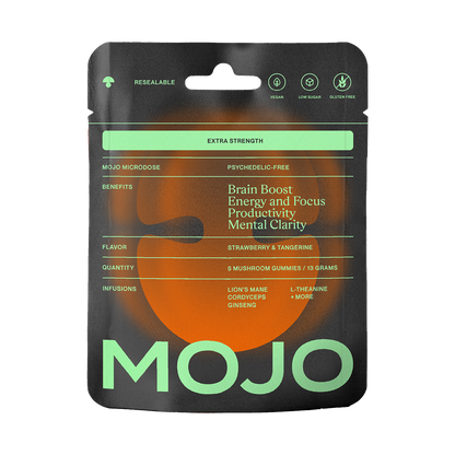 Mojo Microdose | Extra Strength Brain Boost Mushroom Gummies, Strawberry Tangerine Mushroom Gummies