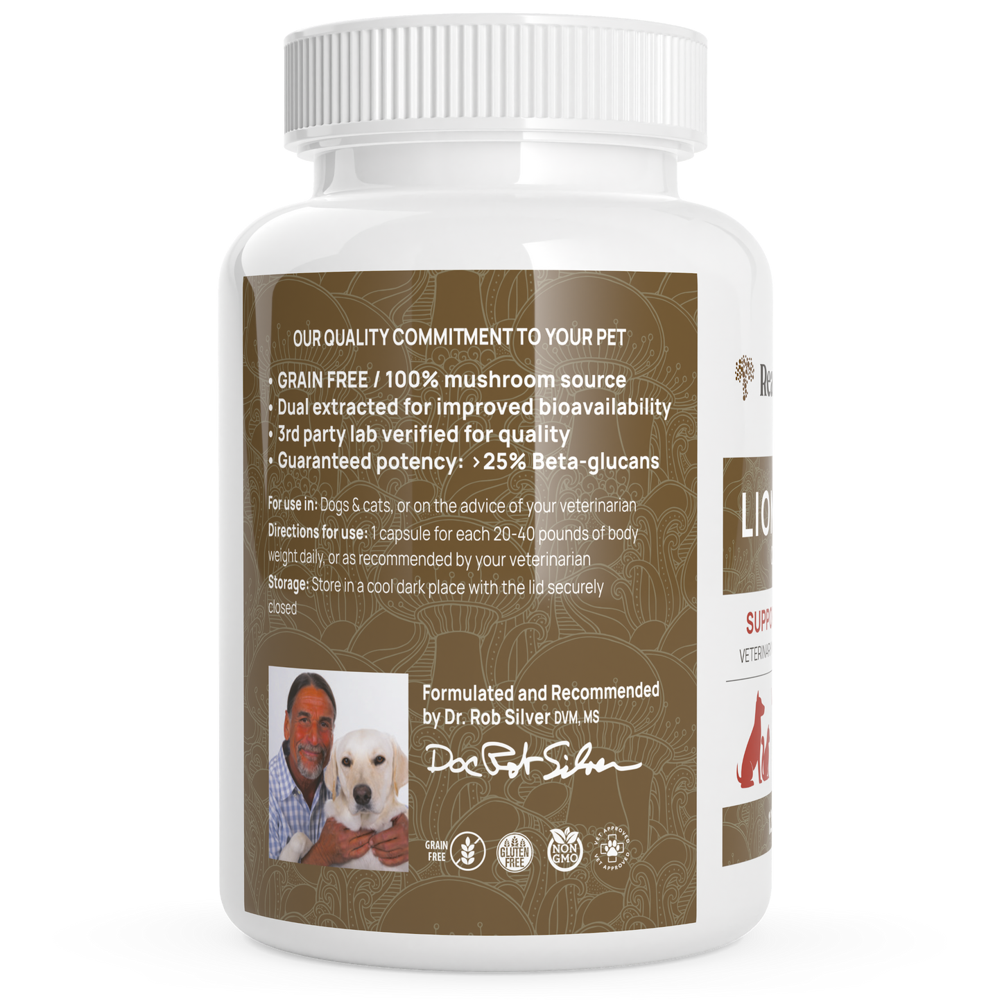 Organic Lions Mane Extract Capsules for Pets by Real Mushrooms