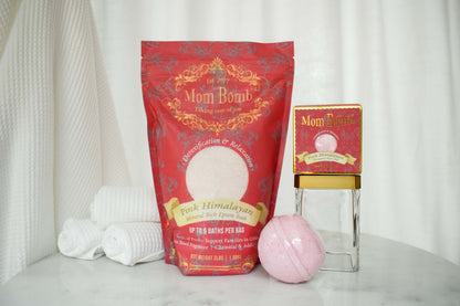 Mom Bomb Pink Himalayan Bundle 7oz Bath Bomb/Shower Steamer plus 3lb Bath Soak Melon and Cedarwood scented