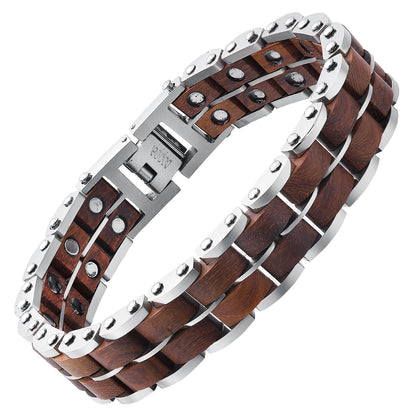 Wood and Stainless Steel Magnetic Bracelet. 3 Colors available. Model WB011