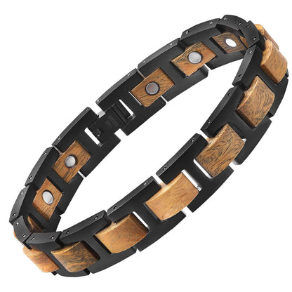 Wood and Stainless Steel Magnetic Bracelet. 2 Colors available. Model WB010