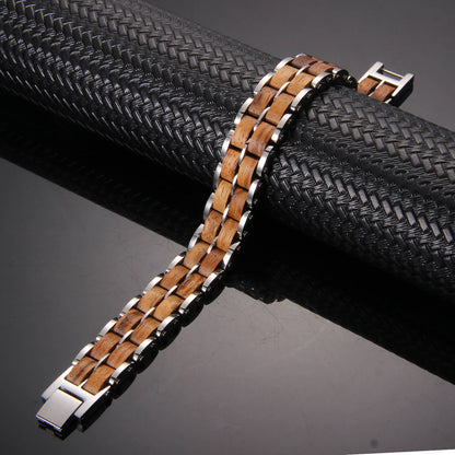 Wood and Stainless Steel Magnetic Bracelet. 3 Colors available. Model WB011