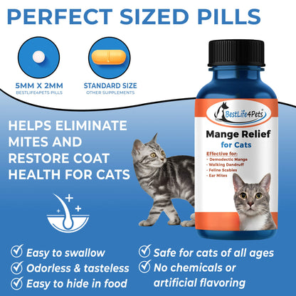 Mange Treatment for Cats - Treats Feline Sarcoptic & Demodectic Mange, Scabies & Ear Mites by BestLife4Pets