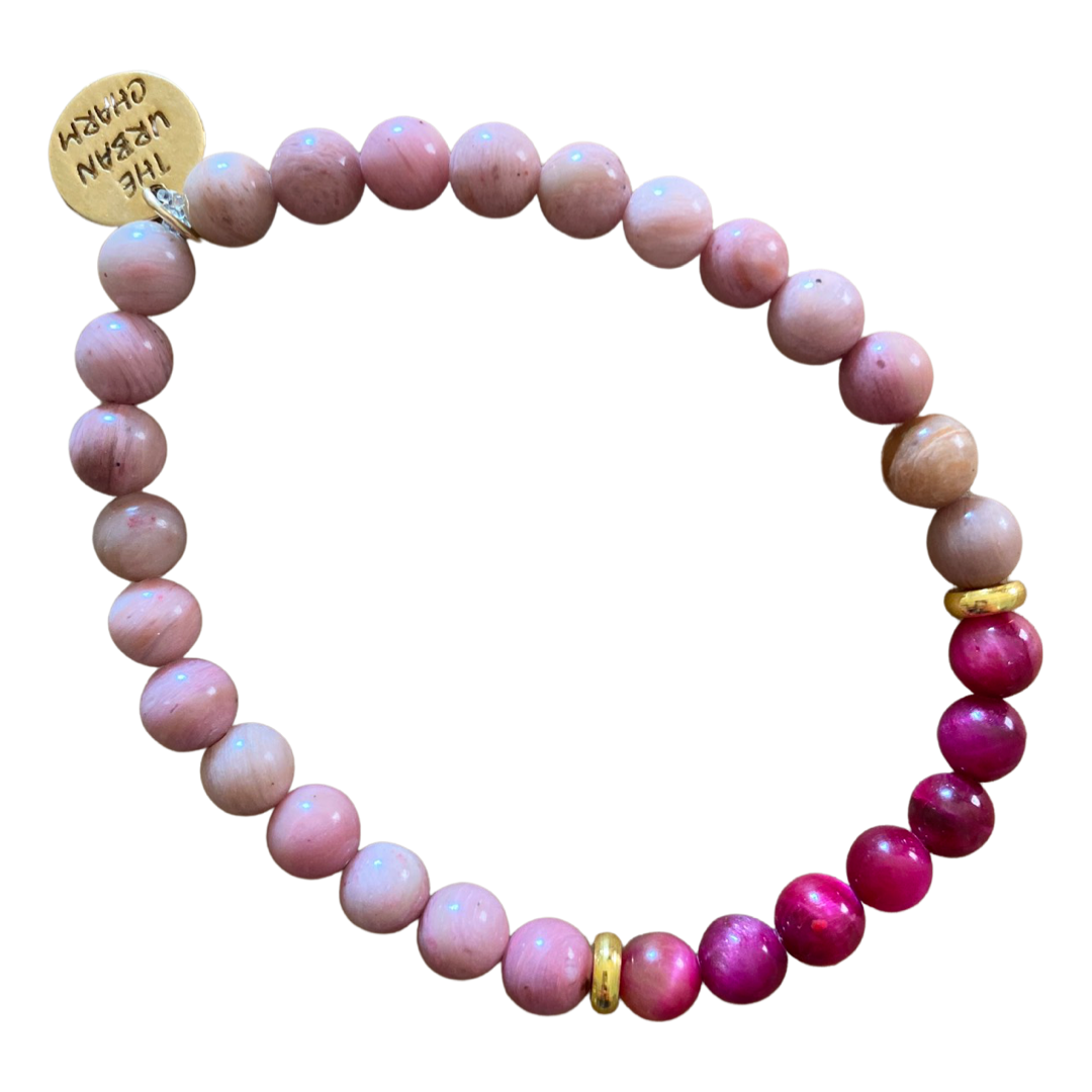 Natural Rhodonite and Pink Tiger's Eye Bracelet by The Urban Charm