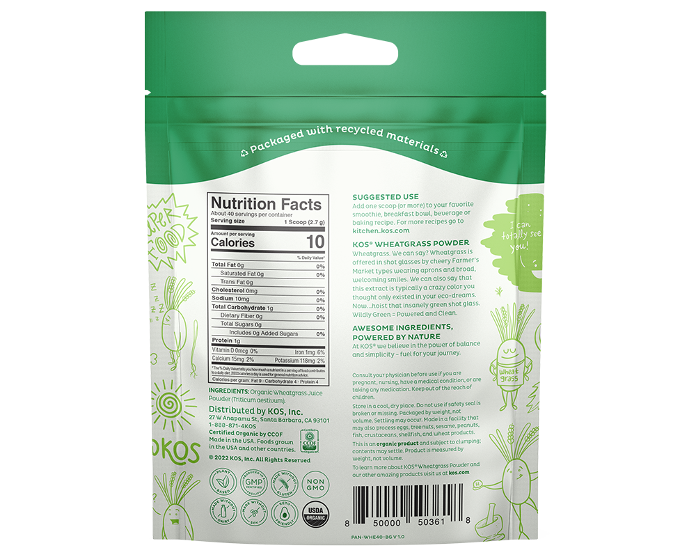 Organic Wheatgrass Powder - 40 servings by KOS.com