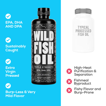 Wild Fish Oil Liquid, 16oz, Omega-3 DHA, EPA, DPA by Wild Foods