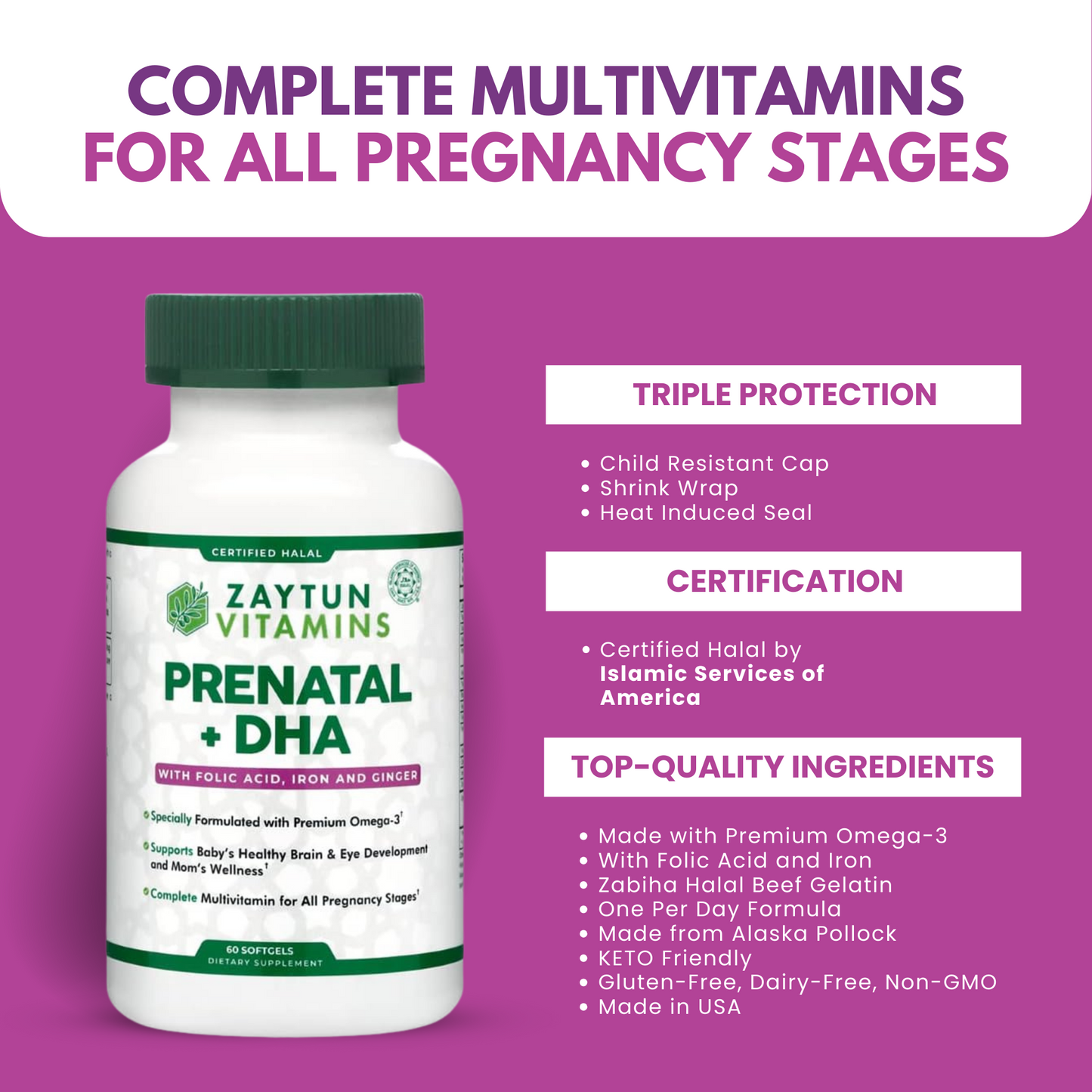 Halal Prenatal Vitamins + DHA & Ginger