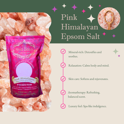 Mom Bomb Pink Himalayan Bath Soaks 3lb with Melon and Cedarwood scents