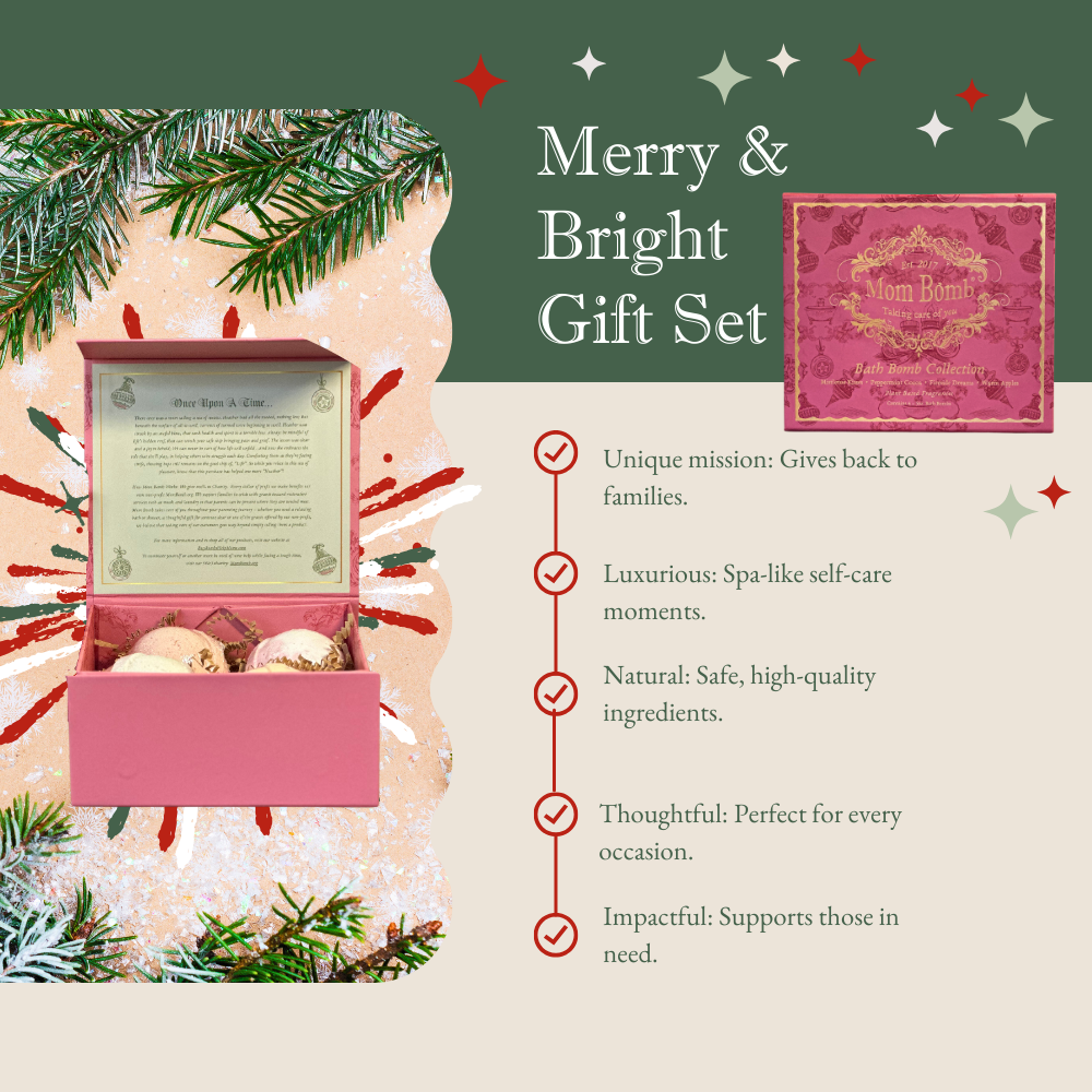 Mom Bomb Holiday Duo Set 2 pack with our Merry & Bright and Evergreen Holiday Gift Sets