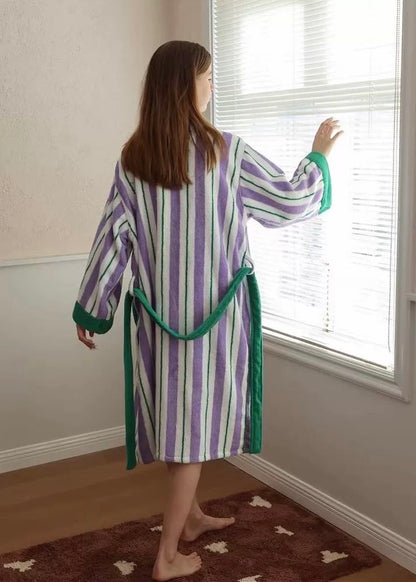 Ultra Soft Whimsical Retro Stripe Bathrobe - 100% Organic Long-stapled Cotton