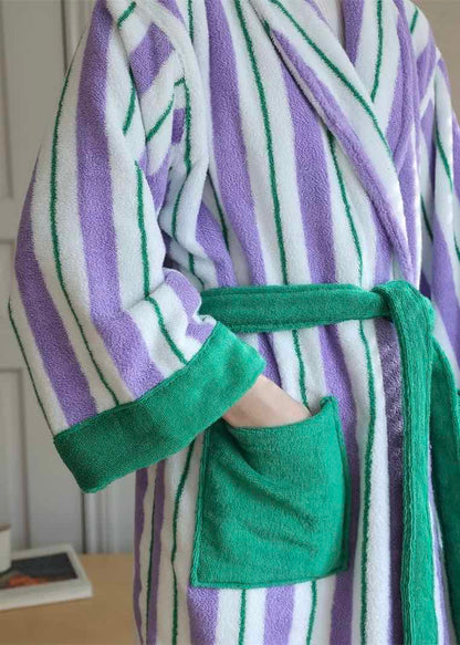 Ultra Soft Whimsical Retro Stripe Bathrobe - 100% Organic Long-stapled Cotton