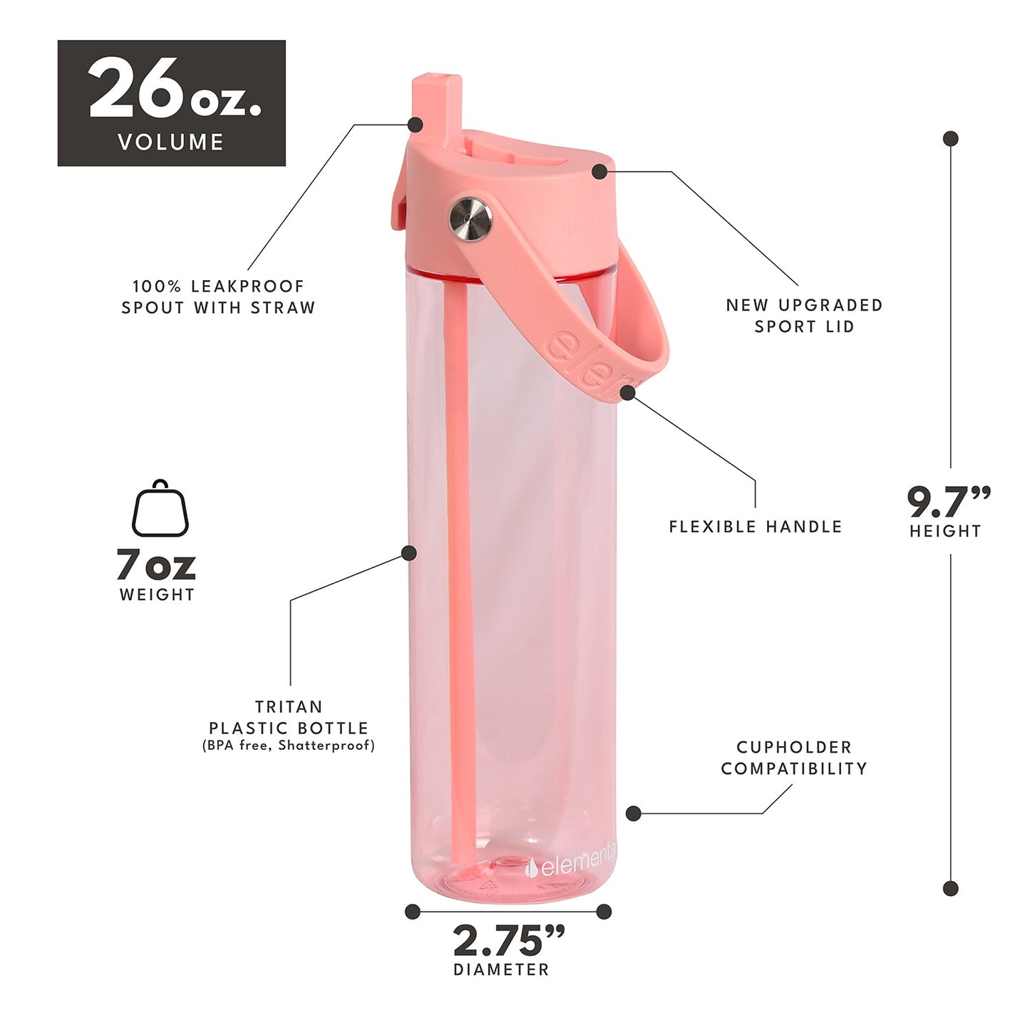 26 oz Tritan Plastic Water Bottle - Rose