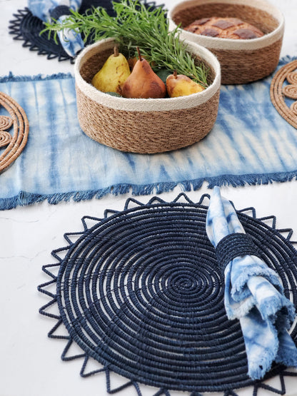 Woven Palm Fiber Napkin Ring - Indigo Blue (Set of 4)