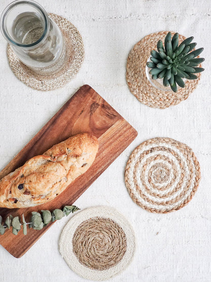 Natural Coaster Trivet Gift Set with Heart pouch