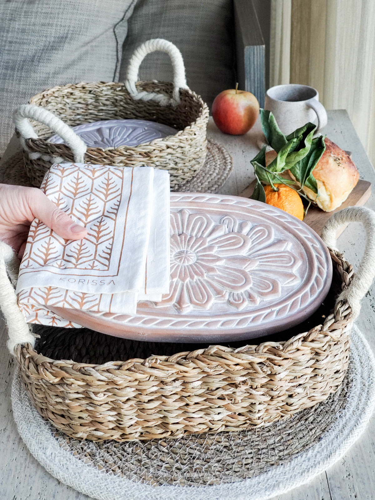 Bread Warmer & Basket Gift Set with Tea Towel - Flower