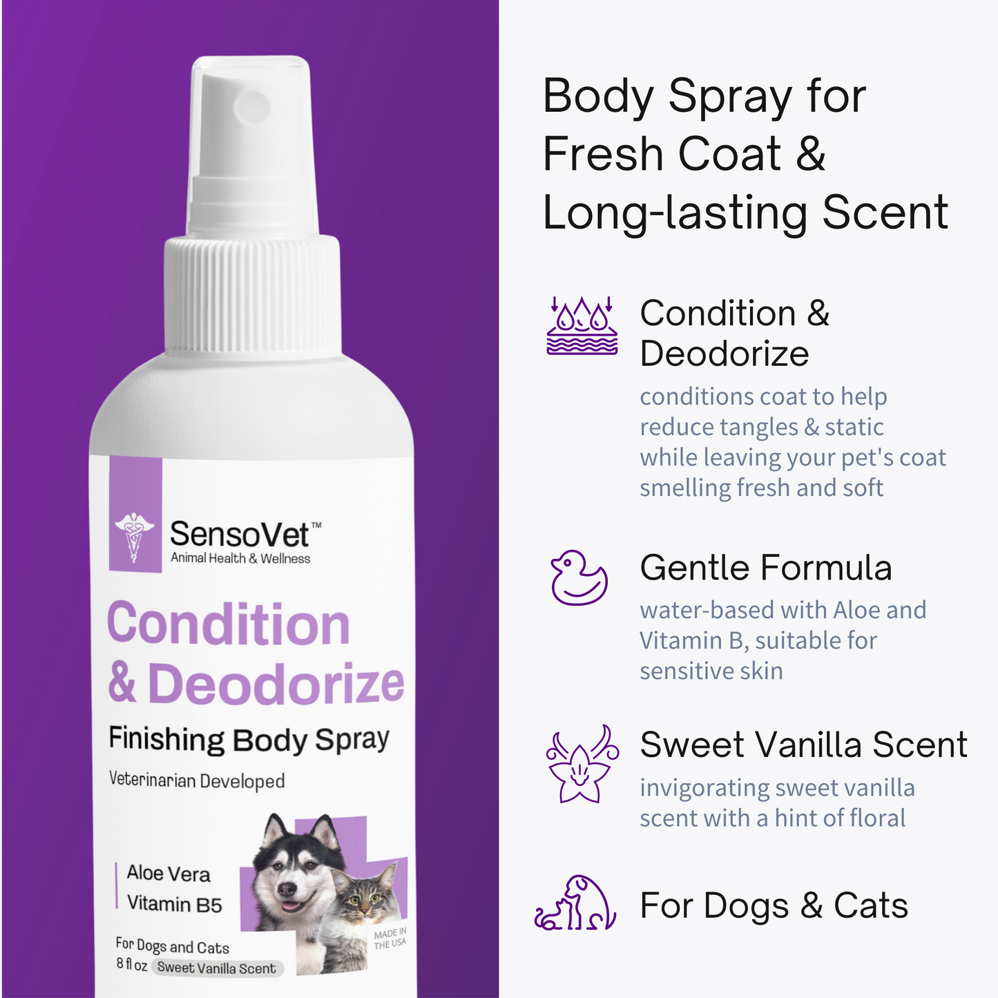 Condition & Deodorize Finishing Body Spray for Dogs & Cats in Sweet Vanilla - 8oz